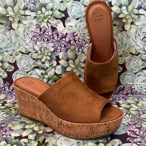 NWT A New Day Cognac/Lucy Microsuede Cork Bottom Mule Wedge Pumps Women’s 8.5